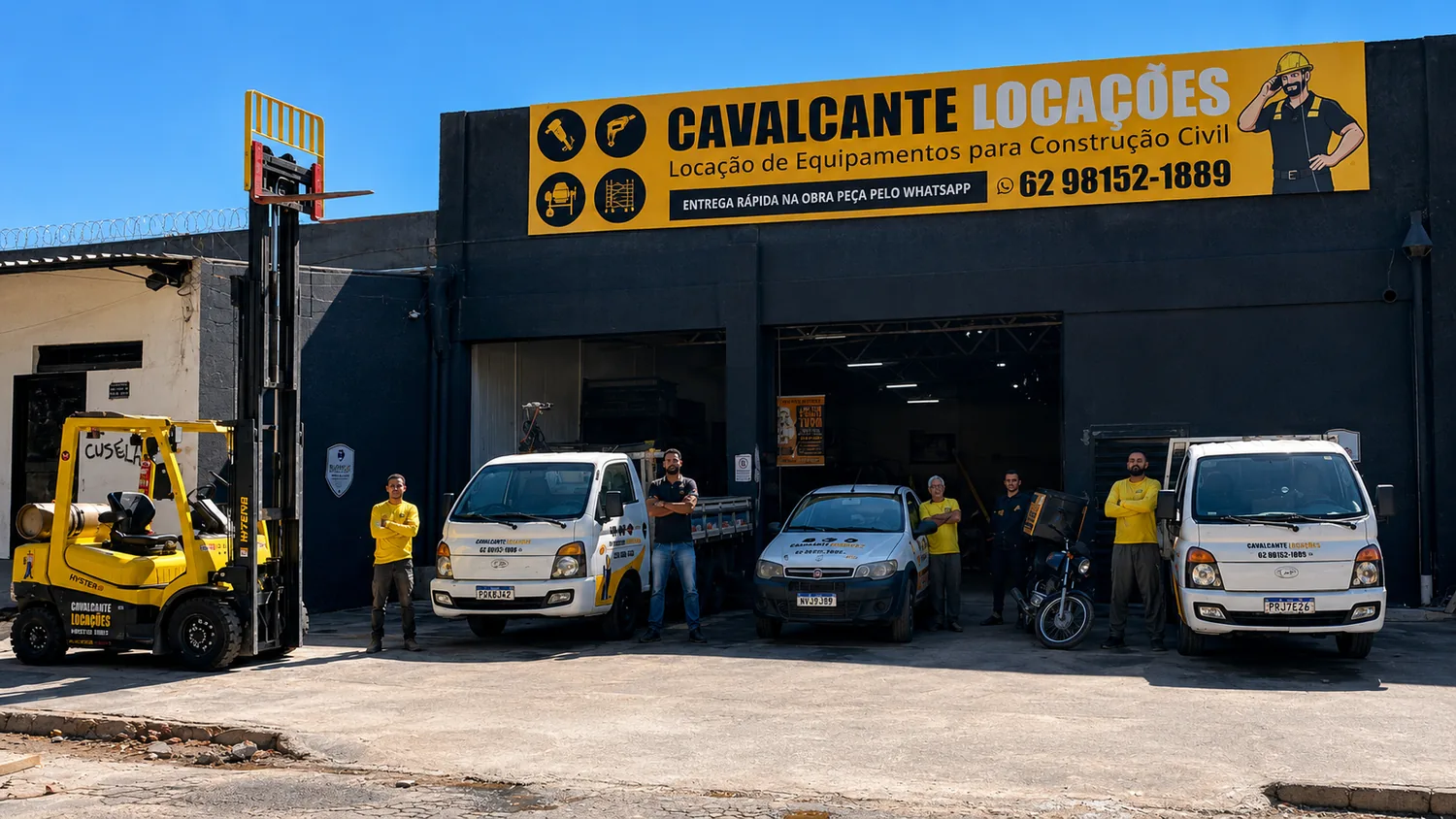 Equipe e frota da Cavalcante Locações na sede em Goiânia